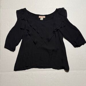MARTIN Women's Black Silk Whimsigoth Large Ruffle Collar Scoop Neck Blouse‎ SZ M